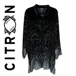 Citron Santa Monica Collection Velvet Ombré Sheer Silk Tunic Blouse - Size 4X